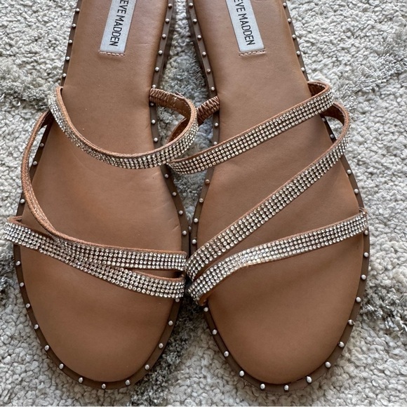 Steve Madden sandals LOOMI embellished Slip On 3 strap Rhinestone Studded 10 - Picture 3 of 15